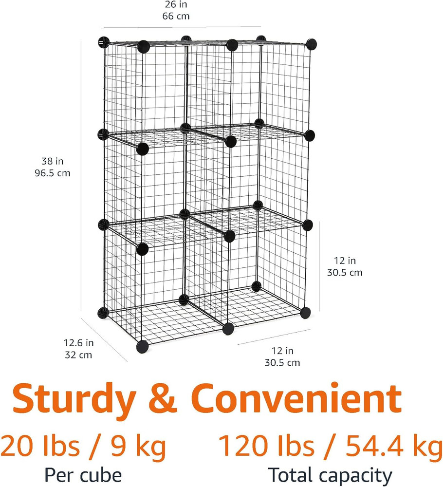 Amazon Basics Cube Wire Grid Stackable Storage Shelves, 6-Cube, 12.6"D X 26"W X