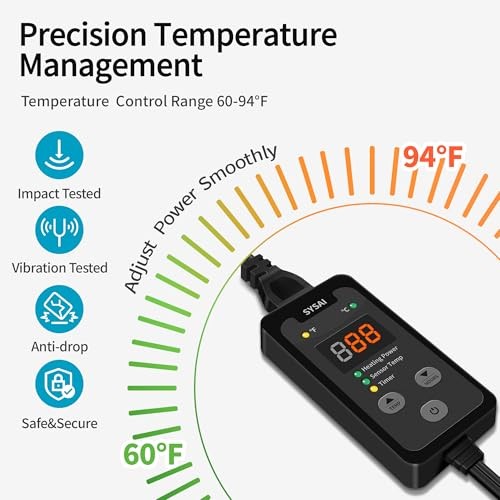 SYSAI Temperature Controller for Reptile Tank, Heat Mat, Seed Germination,