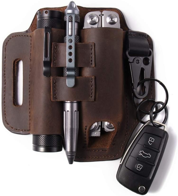 Leather EDC Multitool Sheath for Belt,Leather Belt Pouch for Work and Daily Use,