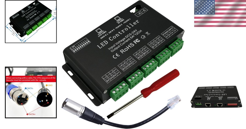 60A PWM Dimmer Driver - RGB 12 Channel DMX Decoder for Versatile Lighting