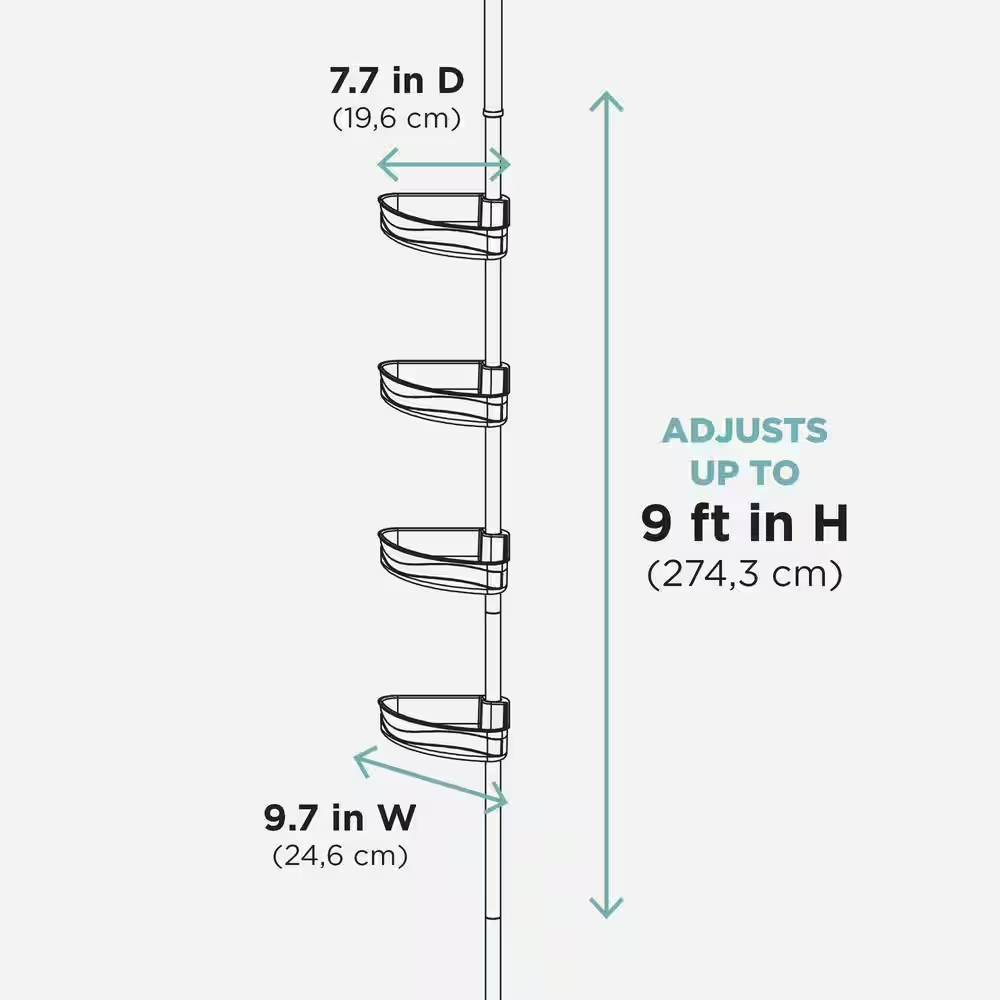 Tension Pole Rust Resistant Corner Shower Caddy in Satin Chrome