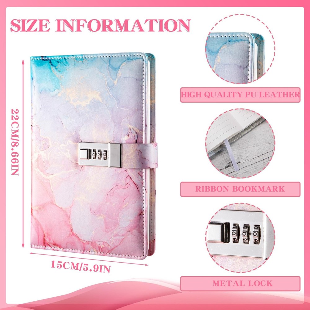 Diary with Lock, A5 Lockable Journal, PU Leather Combination Lock Diary, Lock...