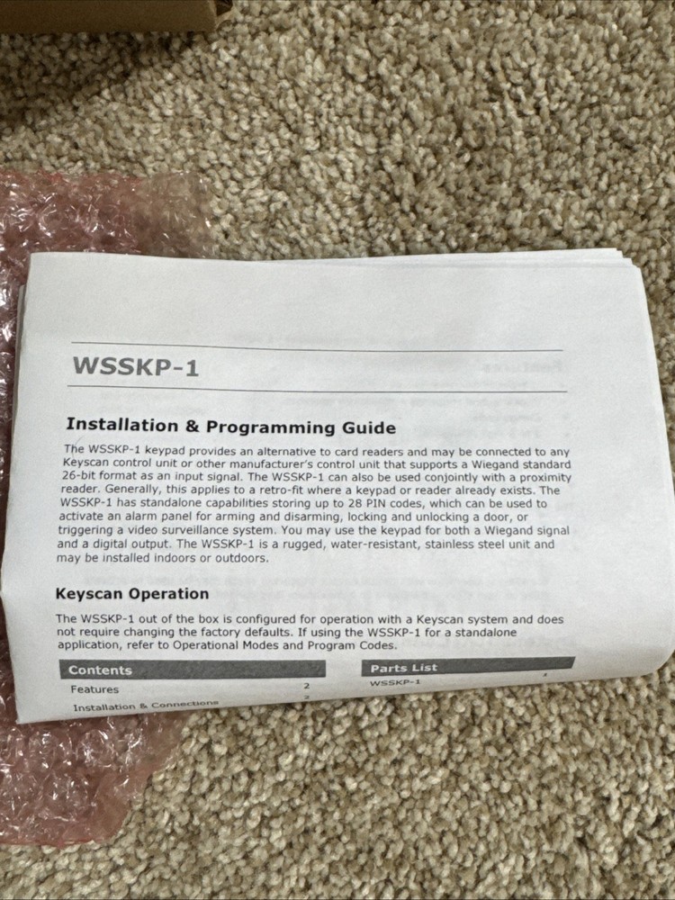 Keyscan Access Control Systems Number Push Button Keypad Panel WSSKP-1