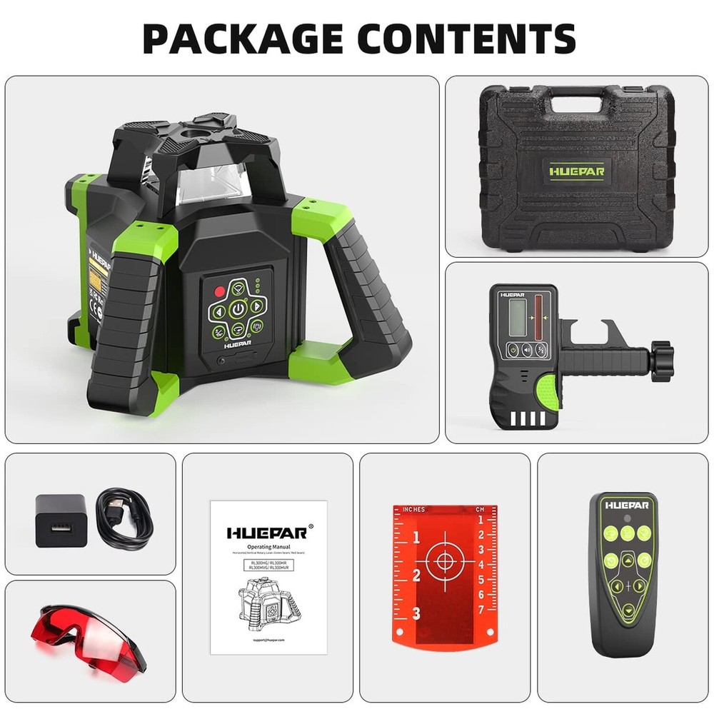 Huepar Electronic Self-Leveling Rotary Red Laser Level Kit - 360 Horizontal L...