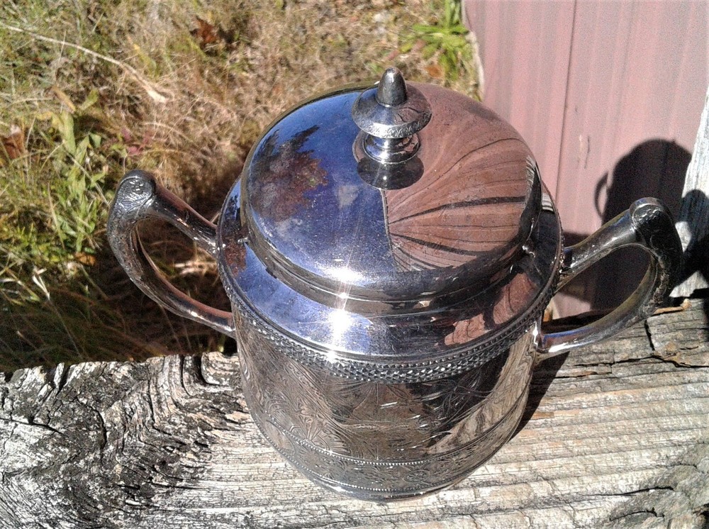 Antique Silver Triple Plate Hall Elton & Co. Covered Sugar