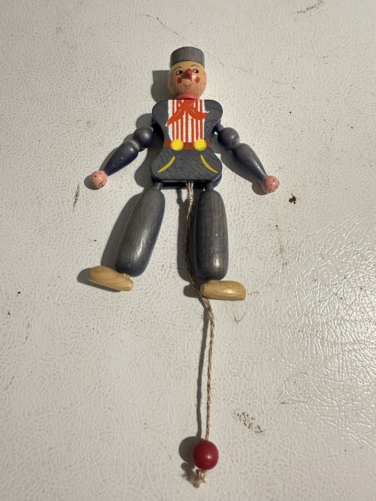 Vintage Austrian Wood Dancing Toy Pull String 8” Folk Art Ornament EUC