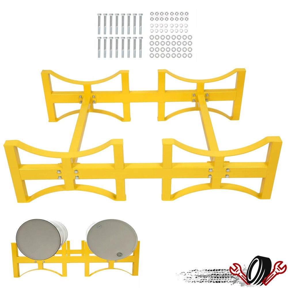 Heavy Duty Stackable Oil Barrel Bracket Yellow Drum Rack Steel 1600lbs Capacity