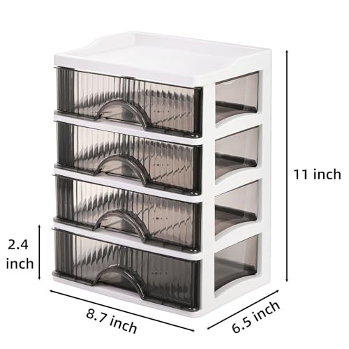 Desk Organizer with 4 Drawers, Plastic Desk Storage Box, Desktop Storage Unit