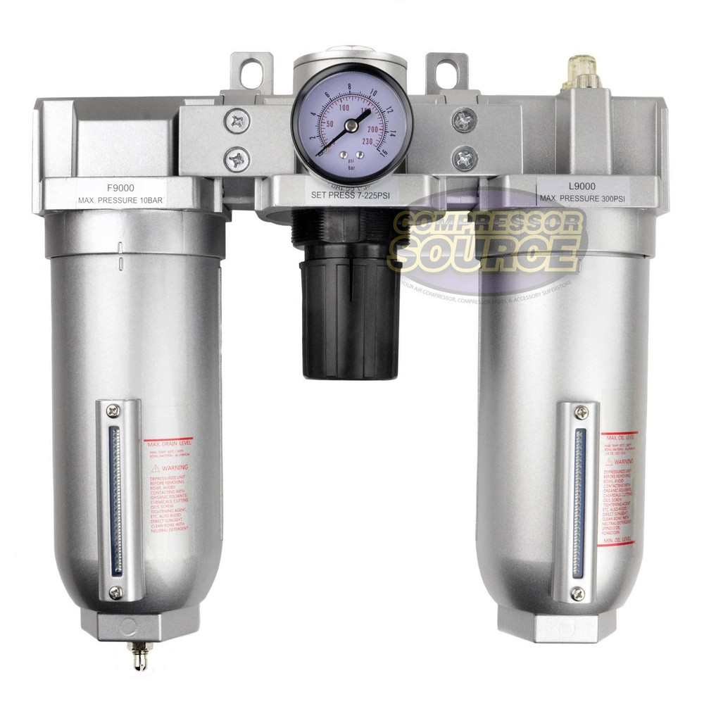1" Compressed Air Moisture Filter Regulator Oiler Separator Lubricator Combo HD