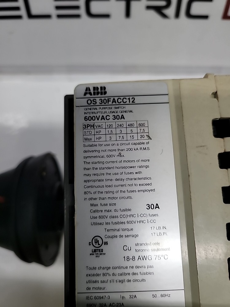ABB OS30FACC12 30A 3POLE Fused Disconnect Switch