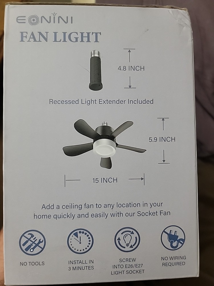 EONINI Socket Ceiling Fans Lights Fan light Dimmable Led Light