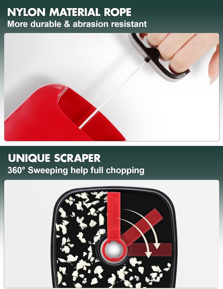 Manual Food Processor Vegetable Cutter, Geedel Pull Chopper with String, Food Ch