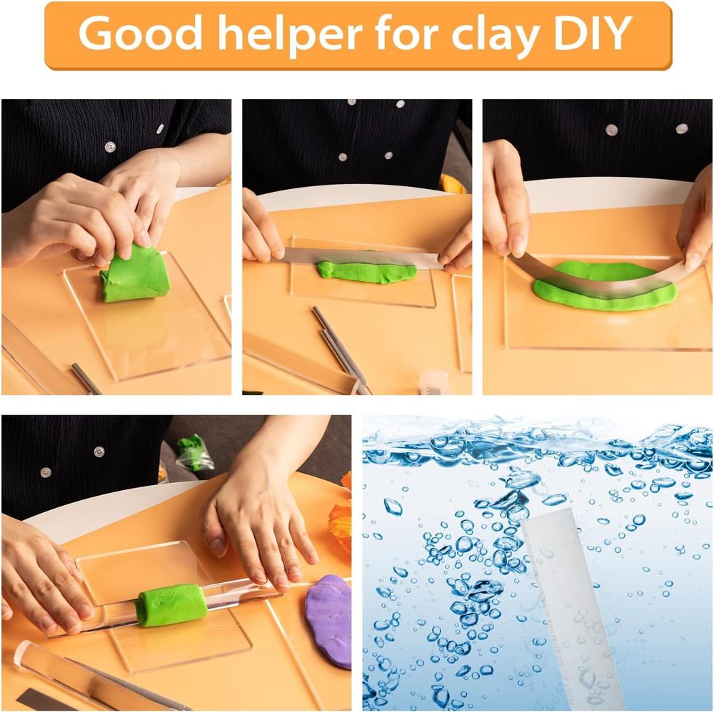12 Pcs Polymer Clay Cutter Tools, Acrylic Roller for Polymer Clay, Acrylic Sheet