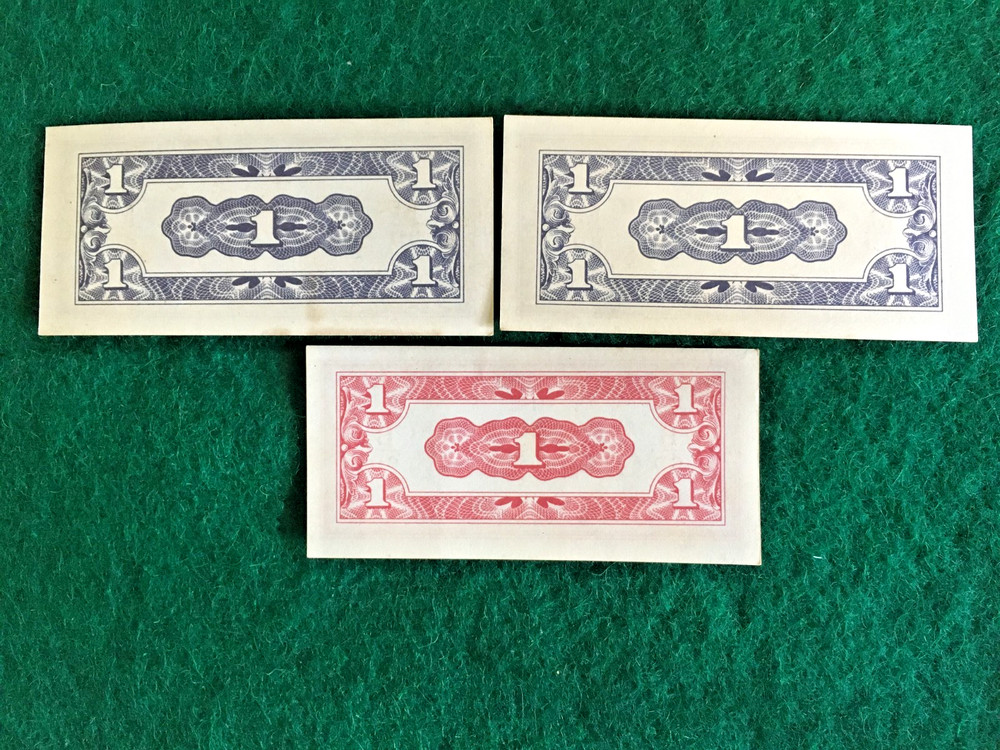 3 Japanese Wartime Issue 1 Cent Uncirculated Banknotes.