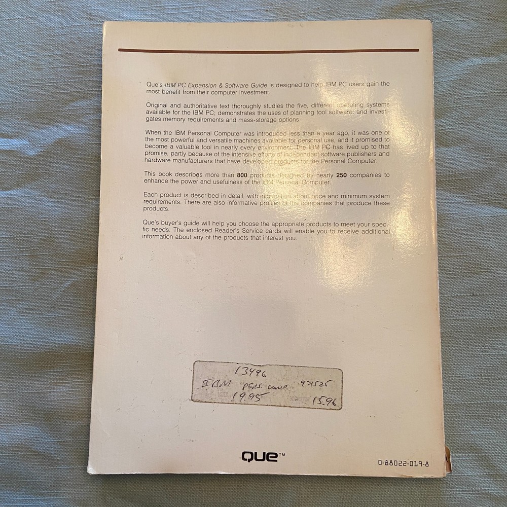 IBM PC Expansion Software Guide QUE BOOK Vintage Computer PC 1982 Ads Vendors