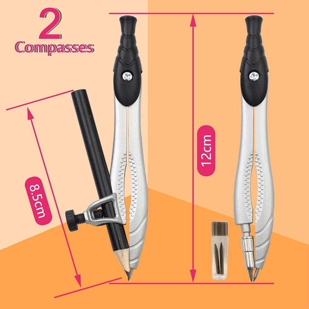 Professional Geometry Compass Set, Starter Compass Set Includes 2 Drafting Compa