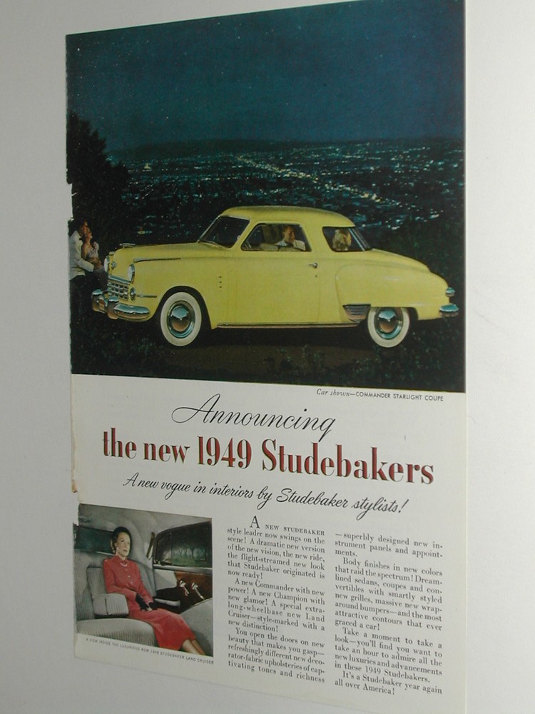 1949 Studebaker advertisement, STUDEBAKER Commander Starlight Coupe color photo