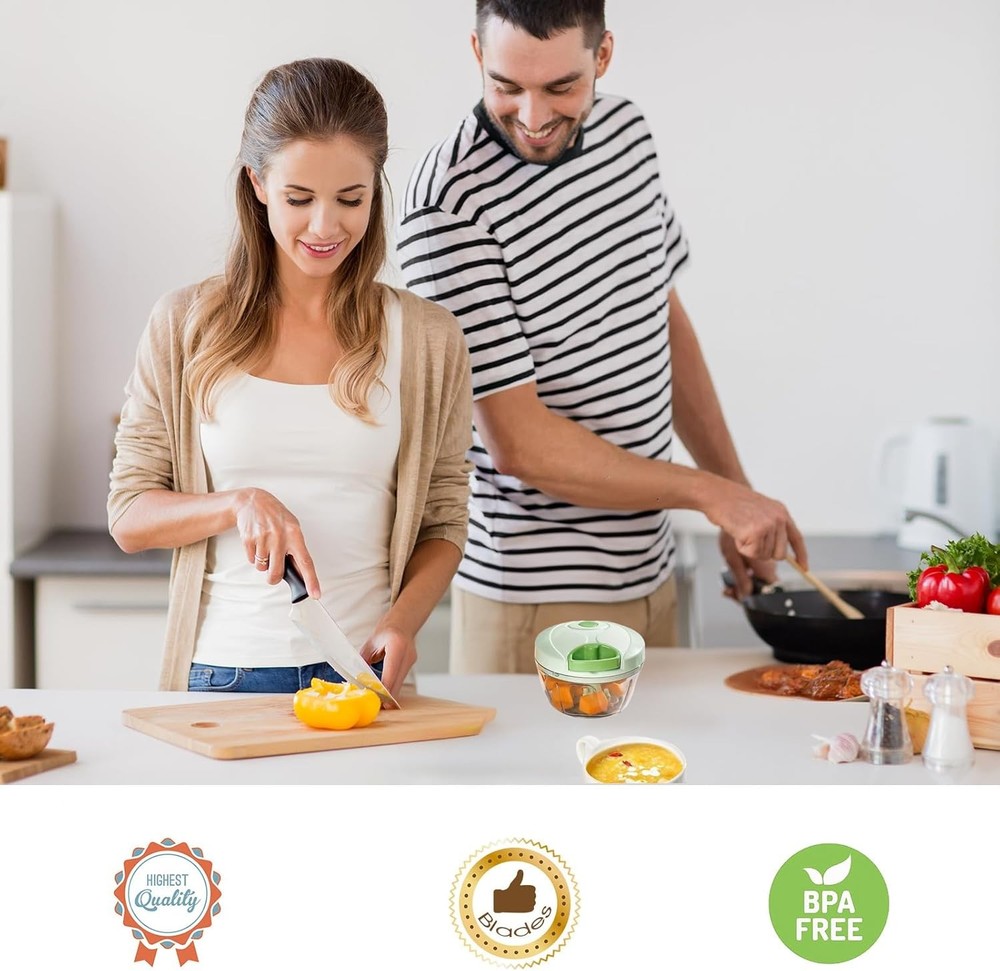 Vegetable Chopper Manual Food Chopper with Container, Hand Pull String Veggie Cu