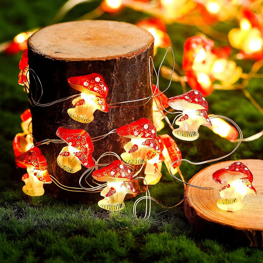 LED mushroom light, copper wire light string, micro landscape atmosphere decorat