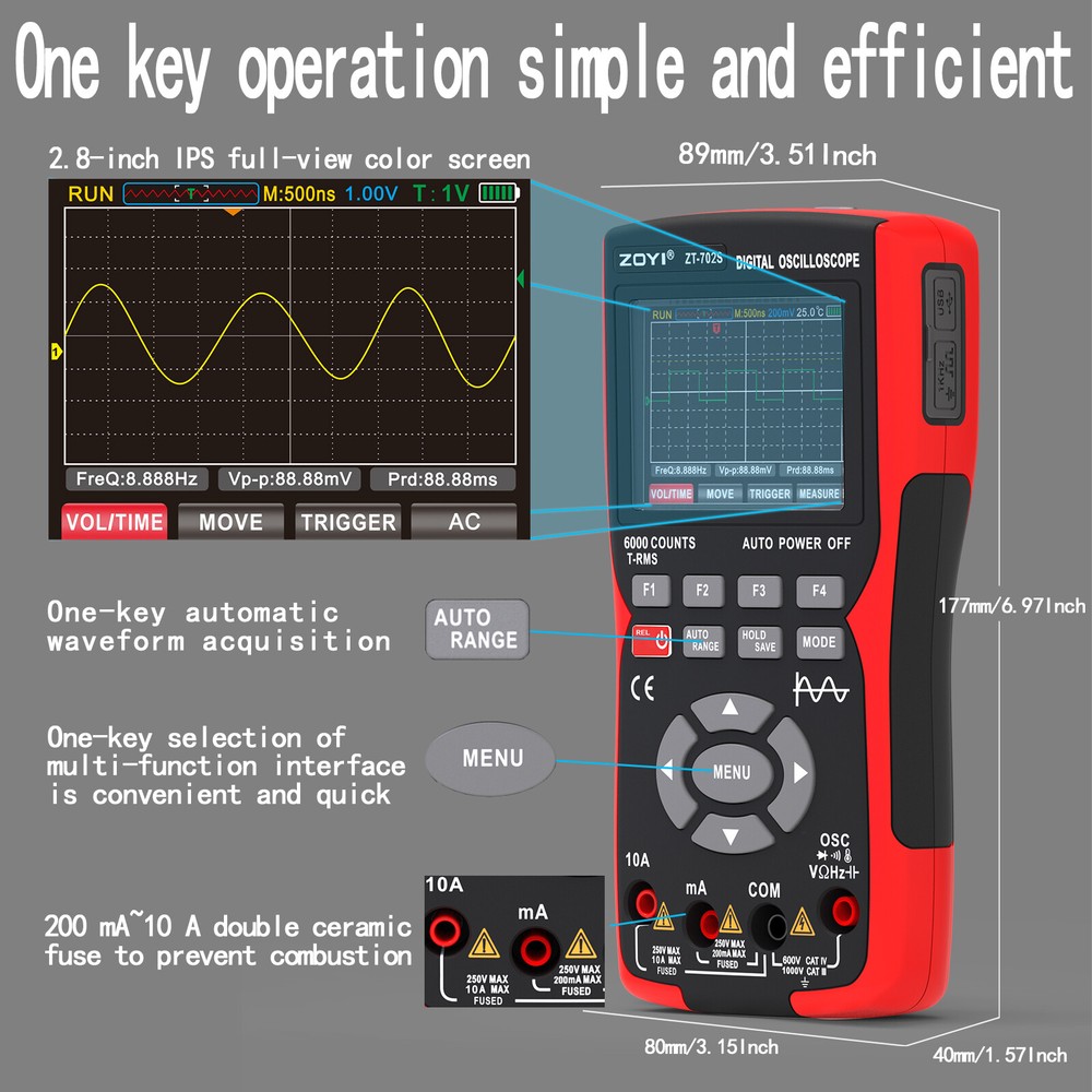 Handheld 2 in 1 Oscilloscope Multimeter Capacitance Resistance Tester Waveform