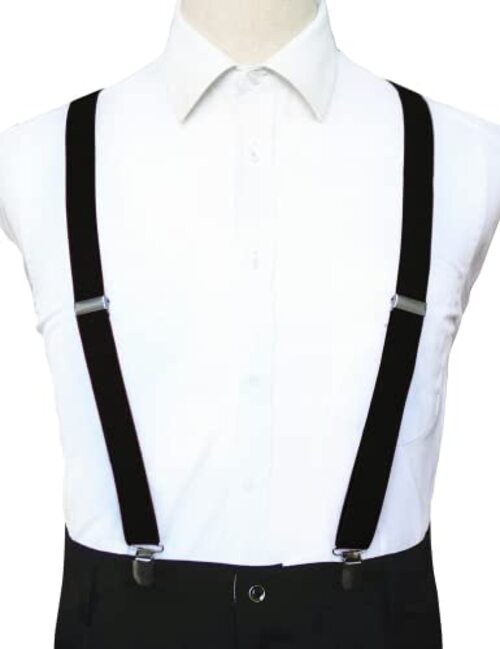Solid Color Mens Suspender with 3 Strong Clips Adjustable Braces Black