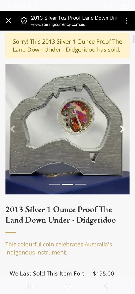2013 Silver 1oz Proof The Land Down Under - Didgerido Limited Edition