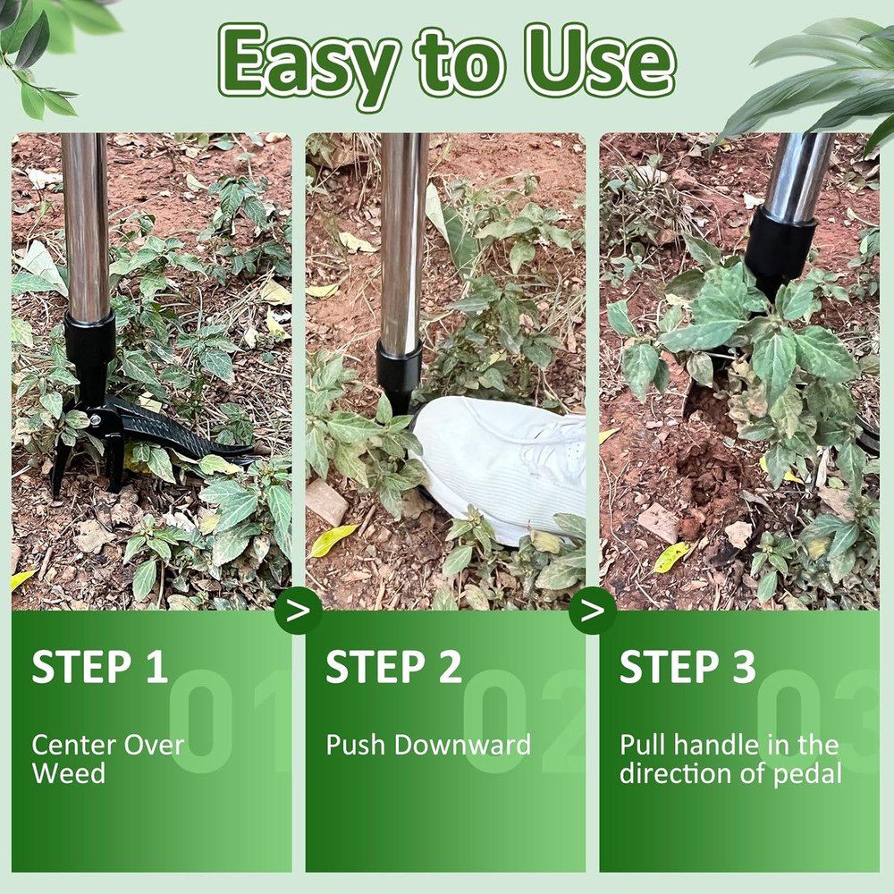 Weed Puller Tool, Stand Up Weed Remover Tool with Long Handle, 4 Claw Steel Head