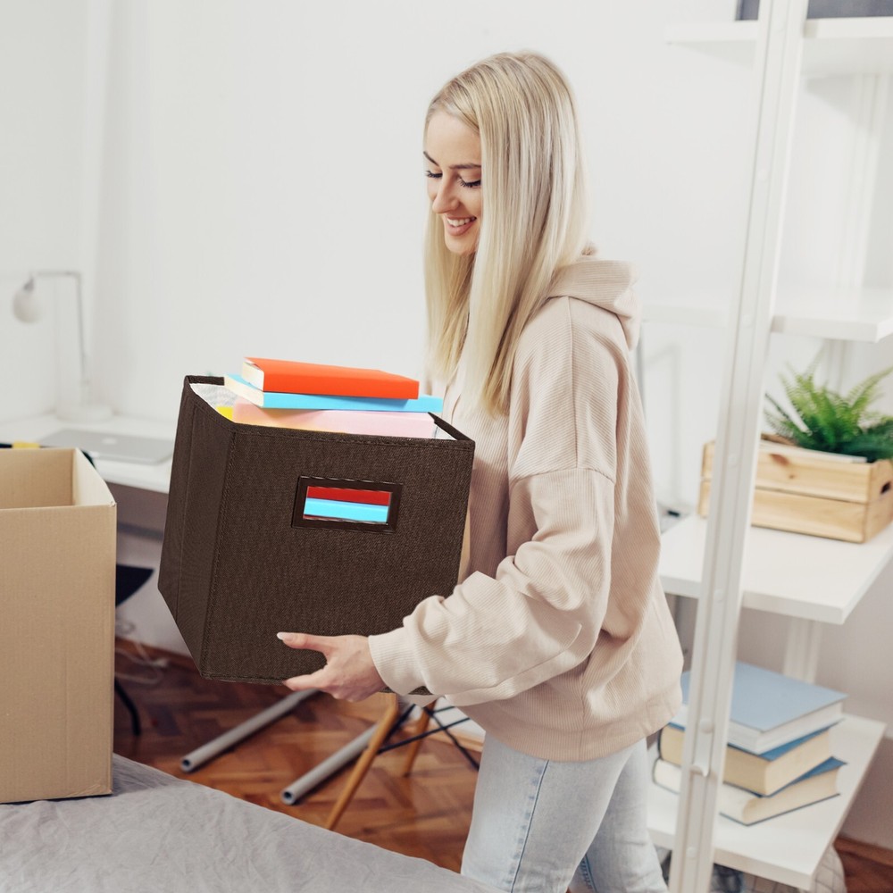 Superio Fabric Organizing Bin, 11" Brown Fabric Cube 4-Pack