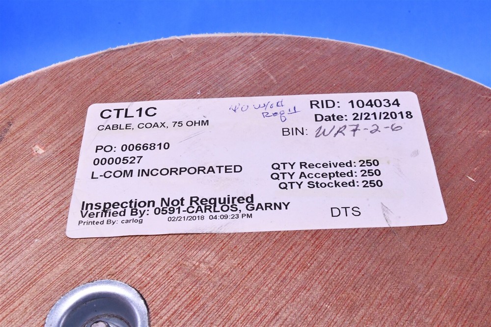 L-Com 200' 28 AWG 75-Ohm Coax Cable CTL1C