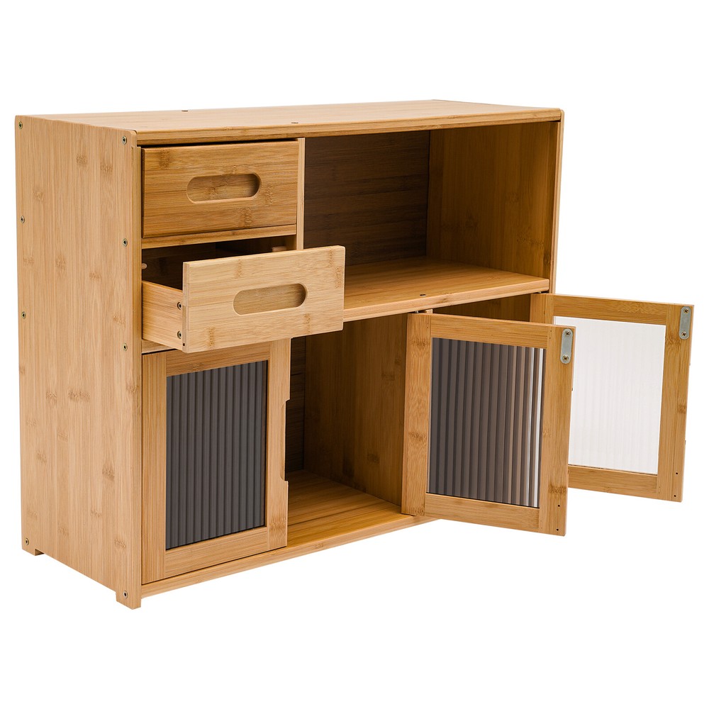 Kitchen Pantry Sideboard Bamboo Storage Cabinet Buffet Pantry with Doors &Drawer