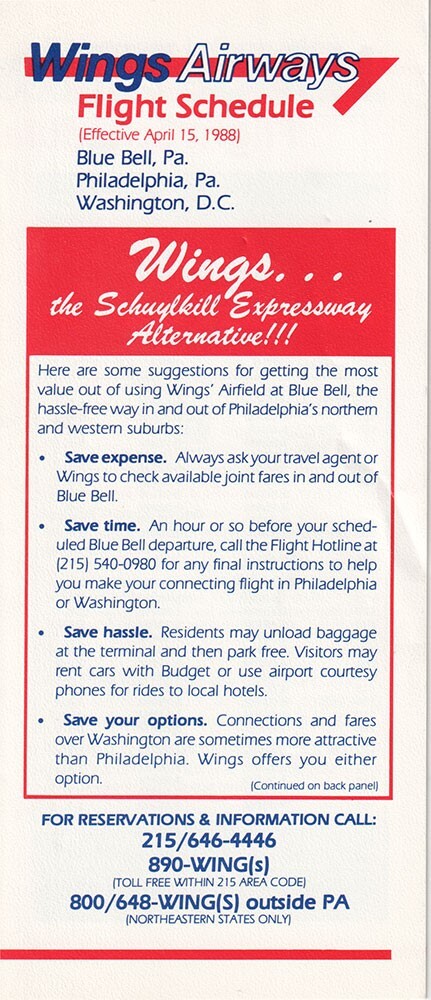 Wings Airways timetable 1988/04/15