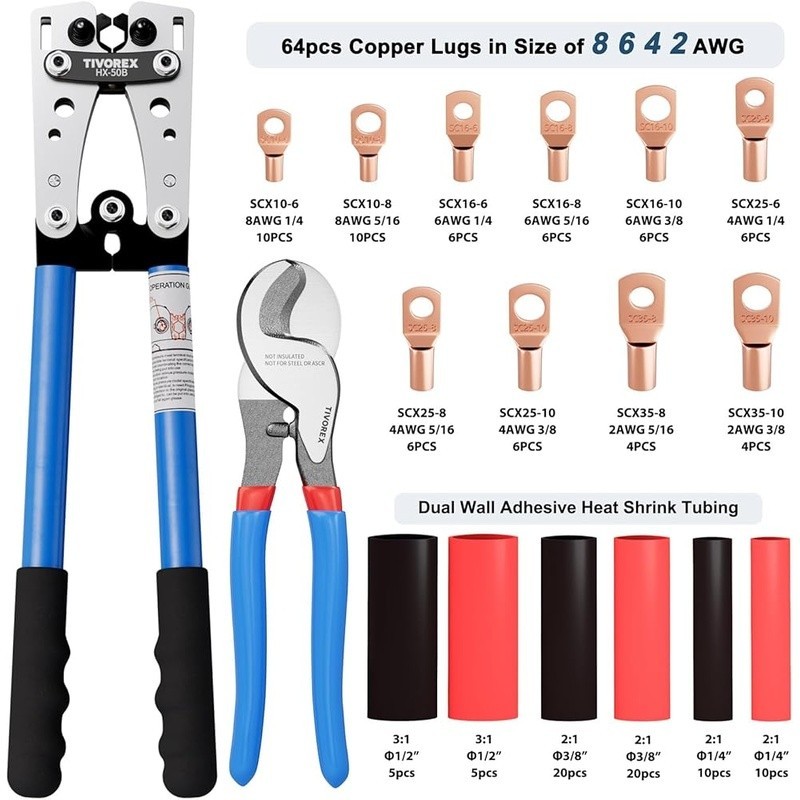 Professional Cable Crimping Tool Complete Kit W/ Wire Cutter & Terminals 70pcs