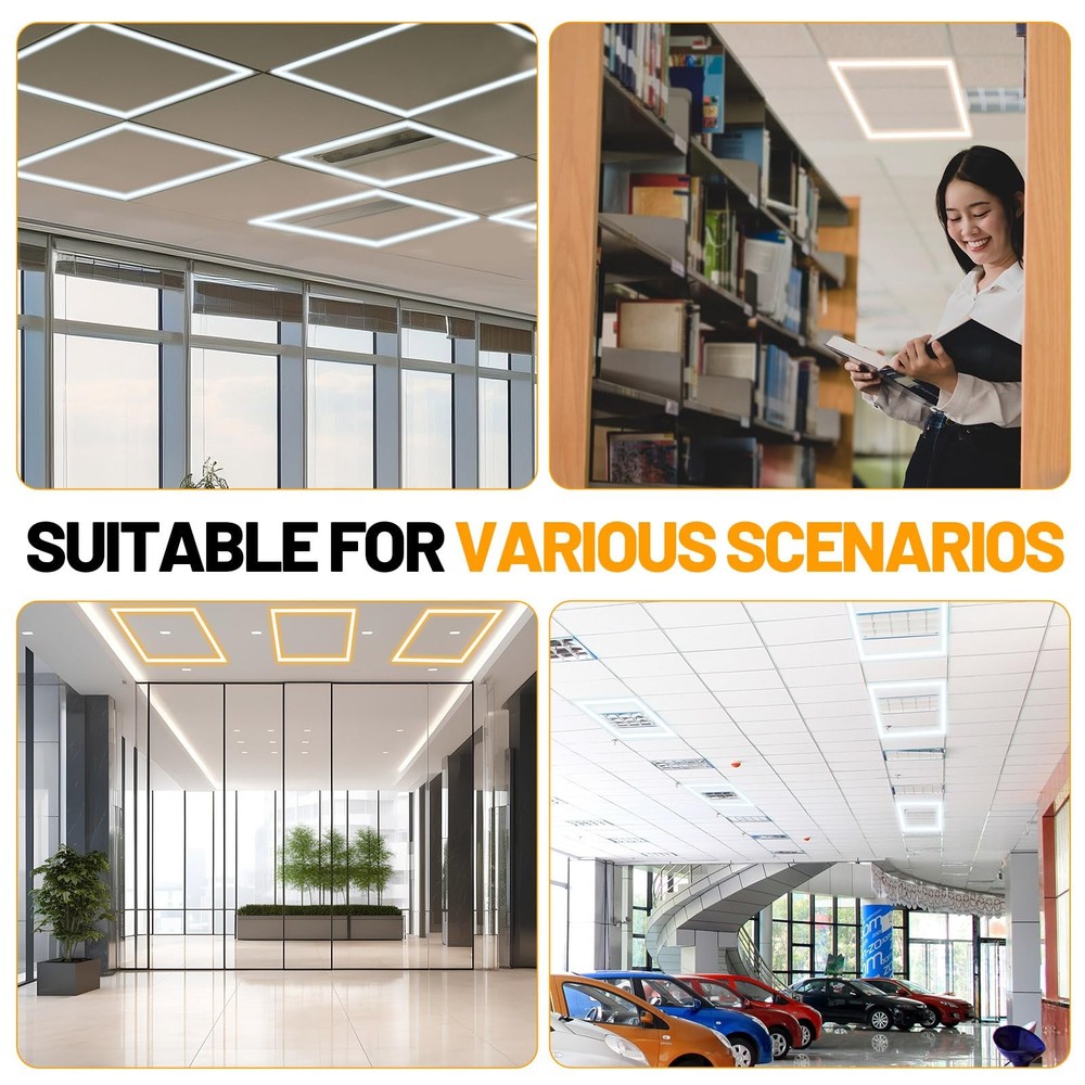 4 Pcs 2x2 ft Edge-lit Frame LED Flat Panel Lights Grid Drop Ceiling Lights wi...