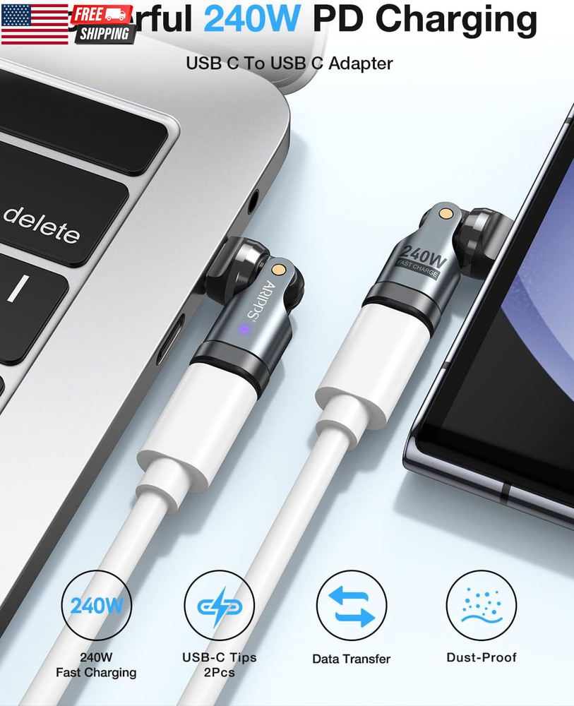 USB C Adapter [2-Pack], PD 240W USB C 90 Degree Adapter, USB Type C Right Angle