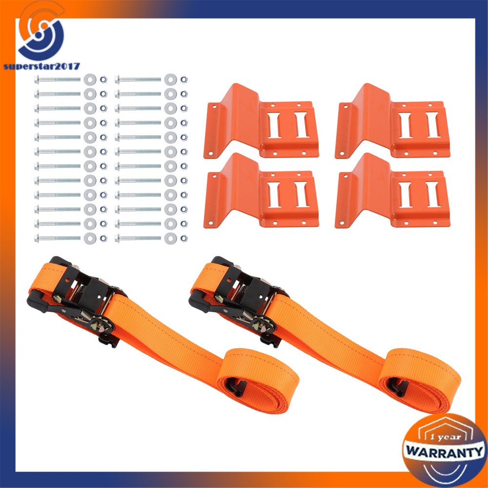 Orange Wheel Chock And 8ft Ratchet Strap Kit For E Track System Polyester