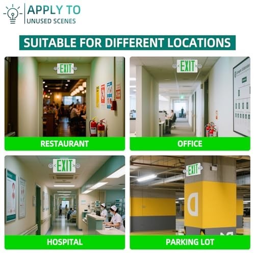 Ultra Slim Green LED Exit Sign with Emergency Light & Battery Backup - 2 Pack