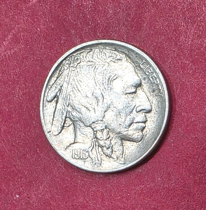 1913 Buffalo Nickel Type-2 Double Die Obverse And Reverse Almost Uncirculated.
