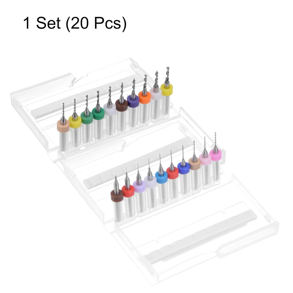 Micro PCB Drill Bit Set, 1/8" Shank 0.1mm-2mm Solid Tungsten Carbide CNC Engravi