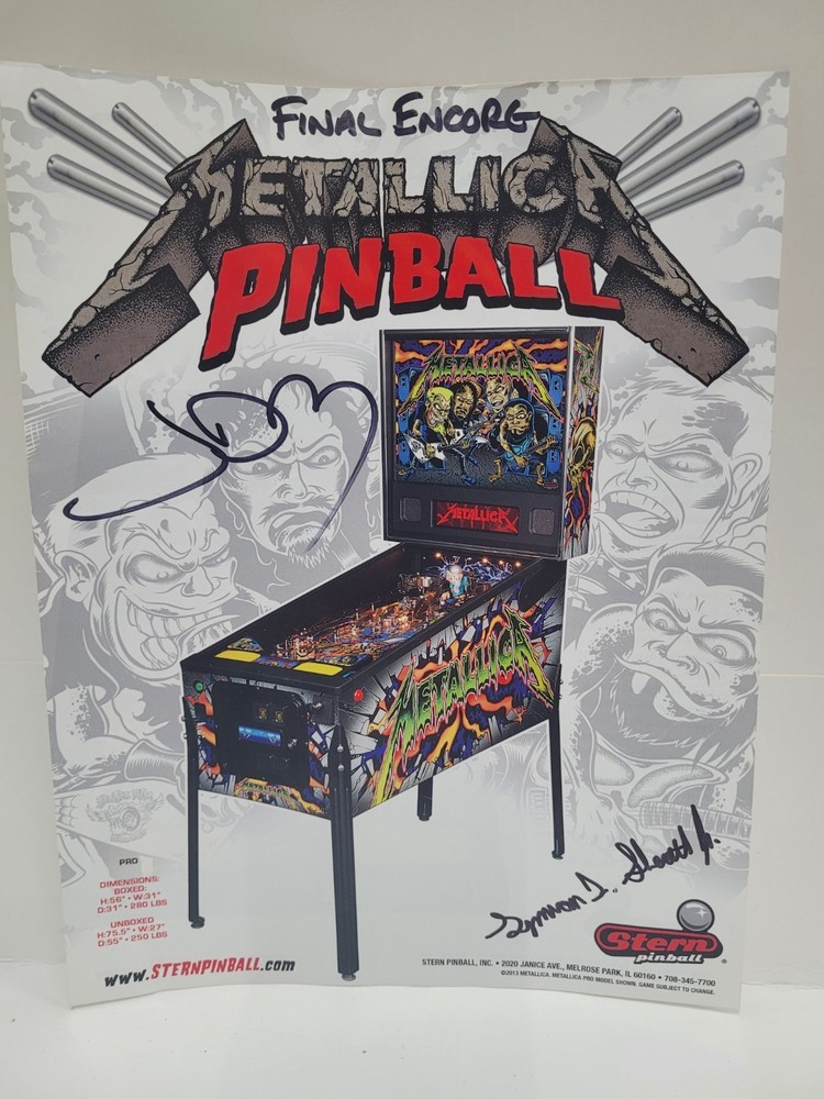 Metallica Pinball Machine Final Encore Flyer Autographed