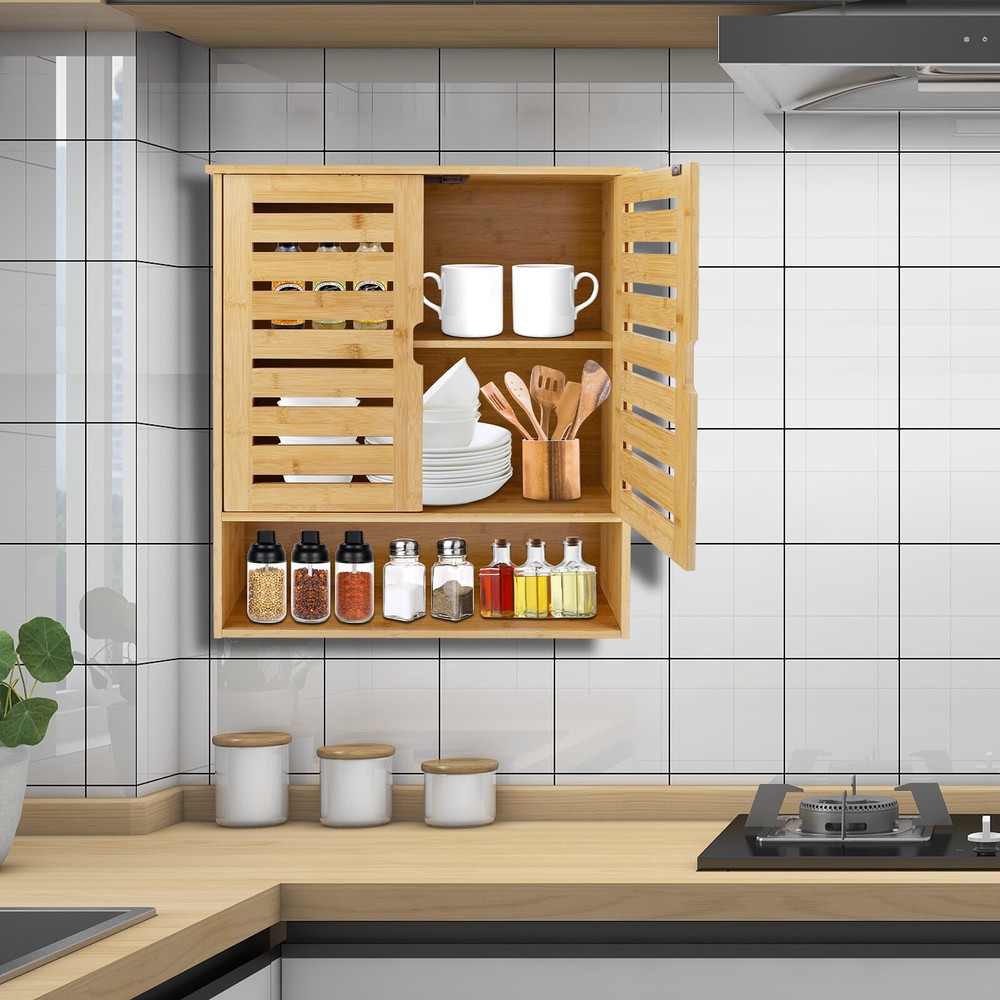 3-Layer Bamboo Storage Cabinets Modern Wall Mounted Decor Racks Storage Cabinets