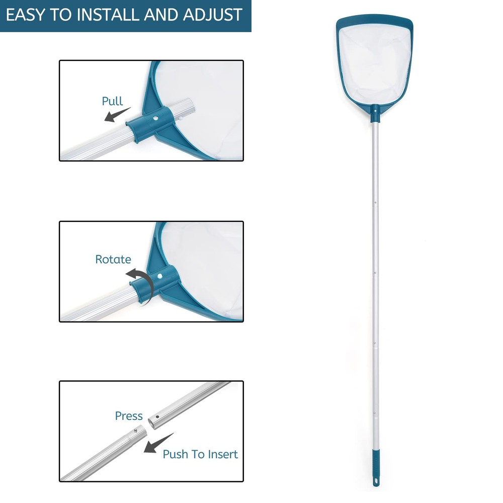 Leaf Net Skimmer Rake Adjustable Aluminum Pole Nylon Medium Fine Mesh