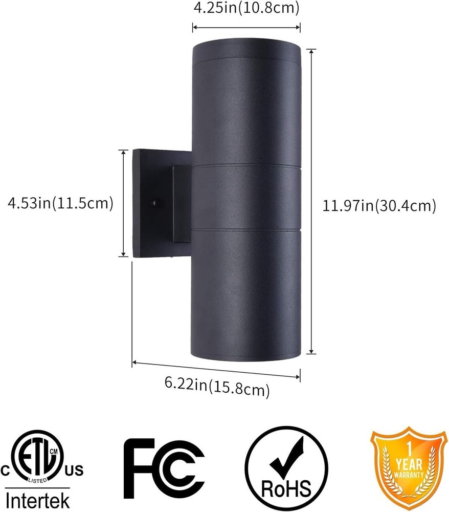 Matte Black Cylinder Outdoor Lights 2-Pack