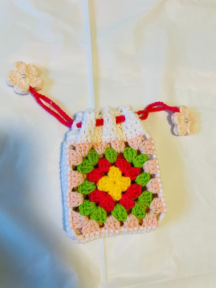 Crochet drawstring bag