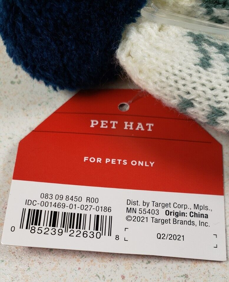 Christmas Dog Hat Blue Pom Pom Adjustable Elastic size Small/Medium