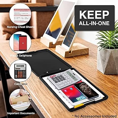 Soeuz Foldable Clipboard with Storage, Low Profile Clip for Nurses & Teachers
