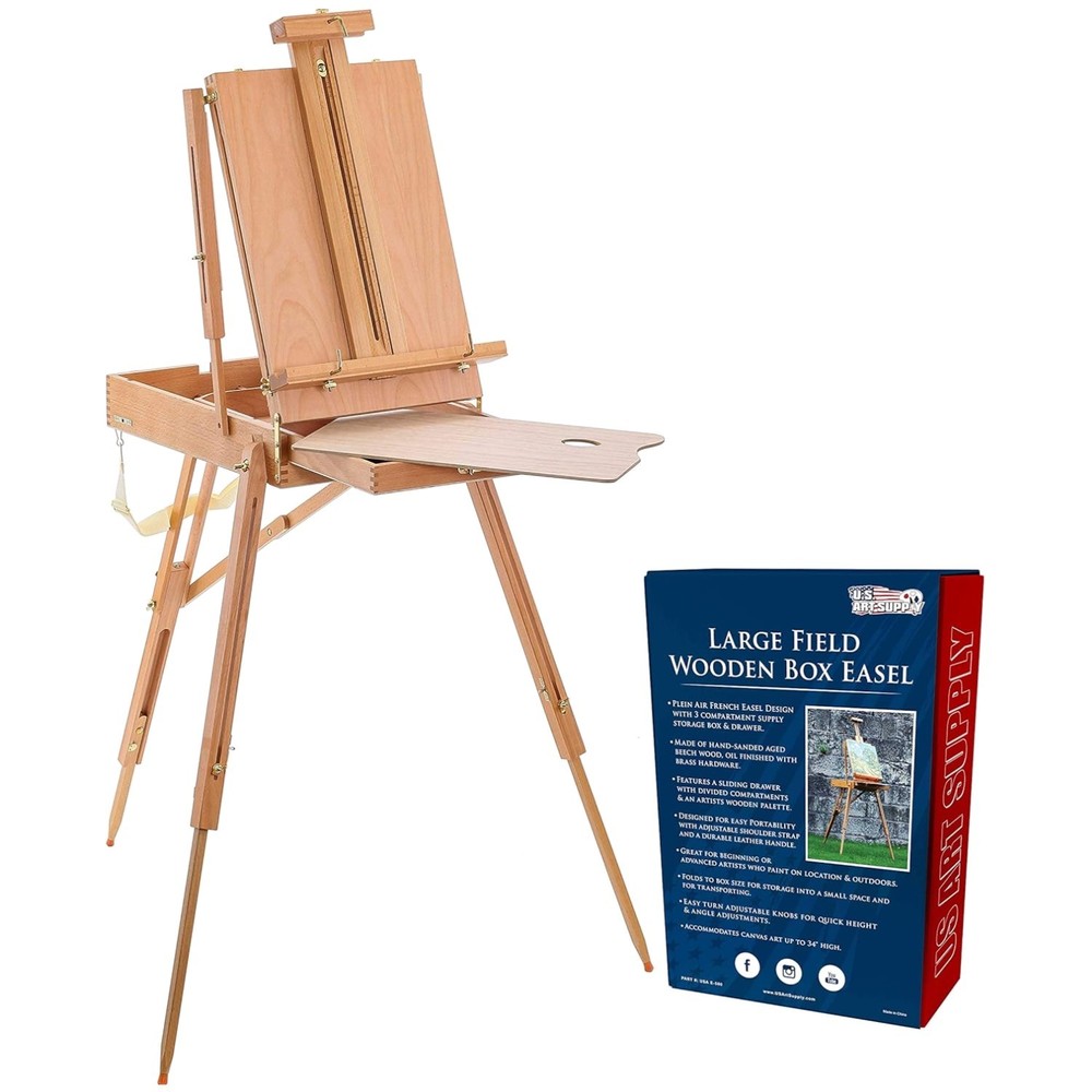 Compact Beechwood Painting Easel - Includes Palette & Four-Compartment Storage