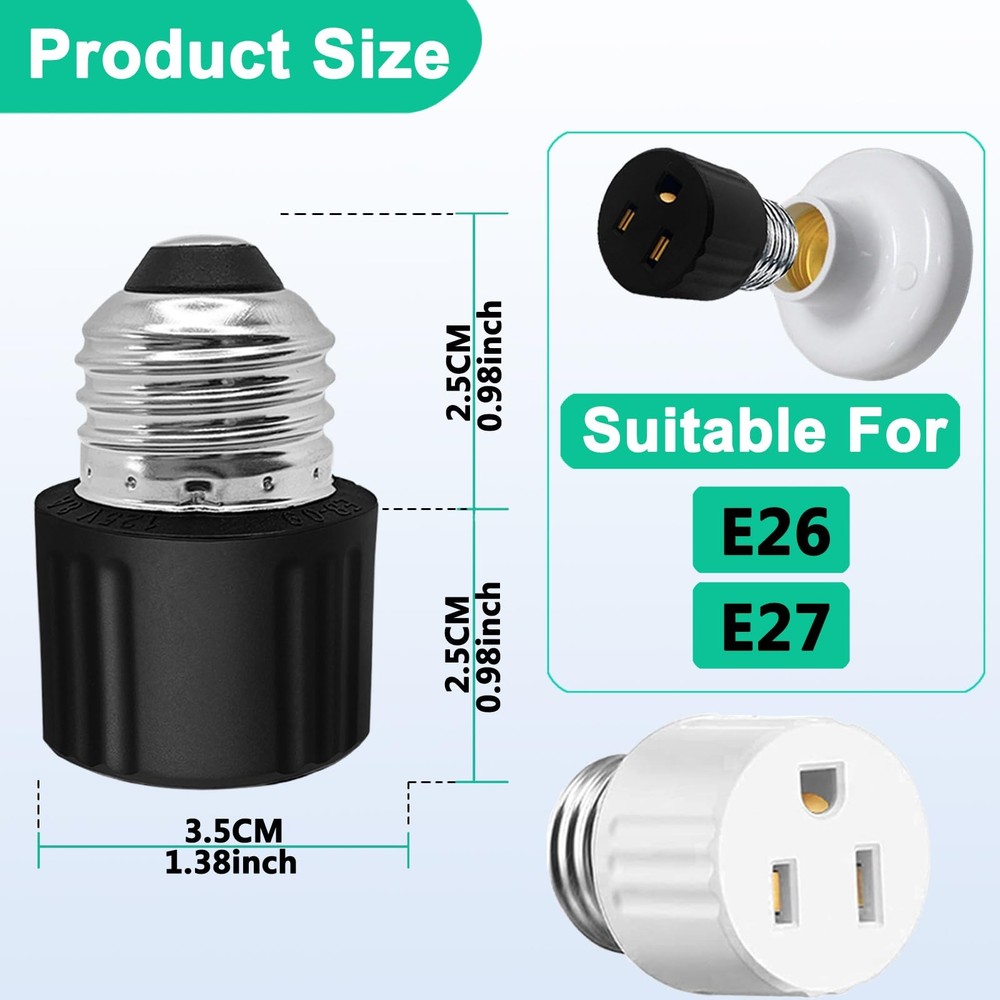 Light Socket to Plug Adapter, Convert Bulb 2 Black 1 White