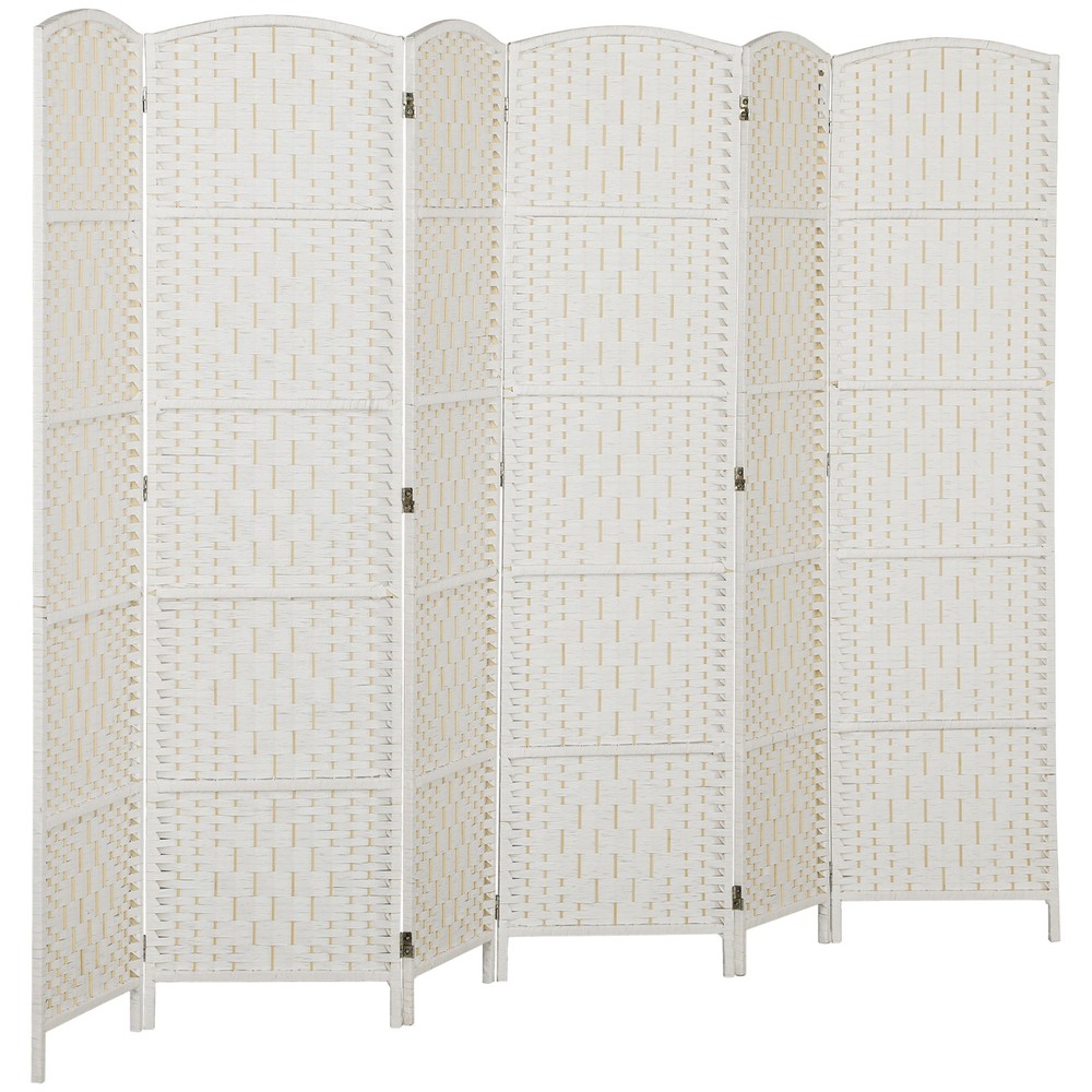 6 Weave Panel Room Divider Privacy Folding Screen Diamond Decor, White