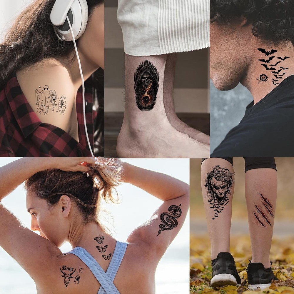 52 Sheets Black Halloween Temporary Tattoos for Large, Tiny, Black(52 Sheets)
