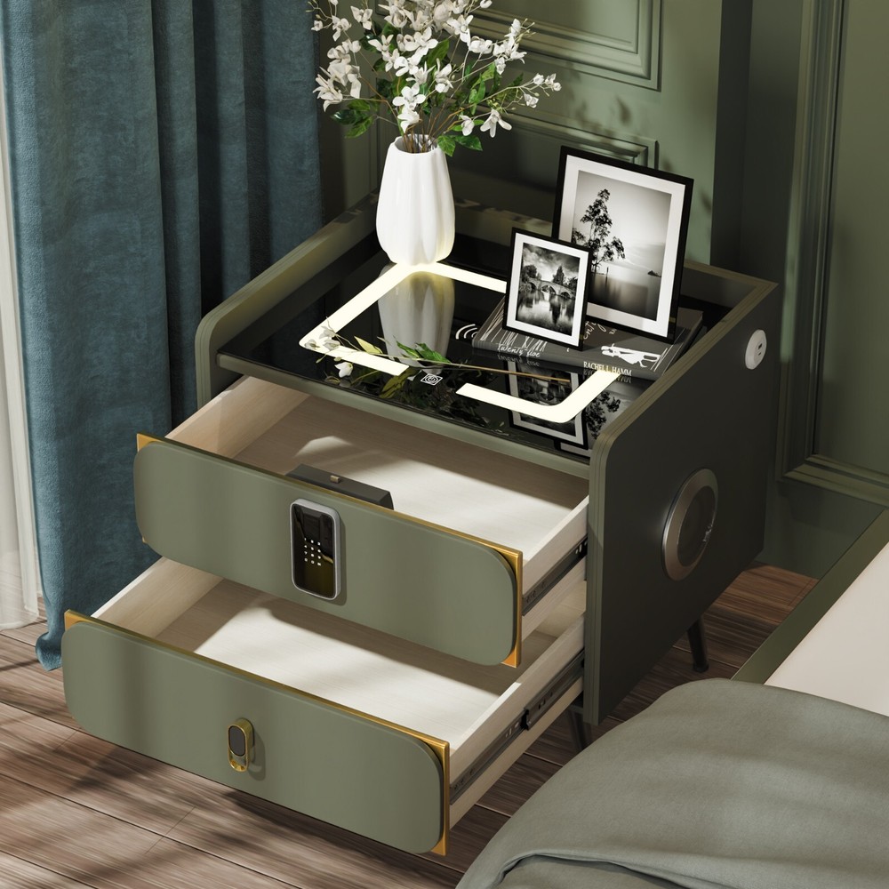 20" Tall Smart nightstand with combination lock ,Bluetooth player,Led light